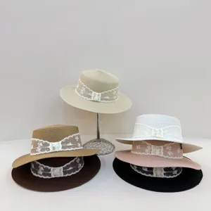 Women Straw Hat Elegant Bowknot Sun Protection Beach Hat Summer Vacation Outdoor Travel Straw Woven Cap