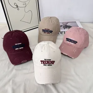 Gorra de béisbol vintage lavada para mujer, corona suave ala ancha sombrero casual detalle.