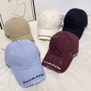 Casquette de baseball usée avec broderie anglaise, chapeau de soleil souple pour femmes.