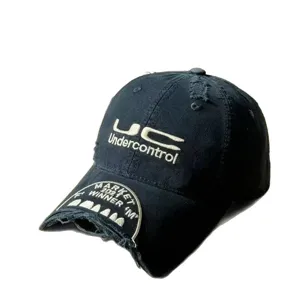 Japanese distressed streetwear baseball cap with heavy embroidery and retro vintage design for men.