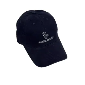 Black cotton baseball cap with white embroidered resilience text logo casual streetwear hat