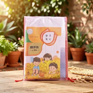 Clear mesh document bag with cute kids design, durable waterproof PVC file folder for school.