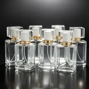 Empty Refillable Glass Perfume Bottle Transparent Cosmetic Container With White Cap And Gold Sprayer For Travel Home