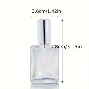 Clear glass empty perfume spray bottle with silver cap, 15ml portable cosmetic travel sample.