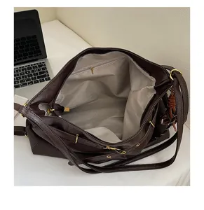 Casual large capacity dark brown multi-functional shoulder bag tote bag for women daily use.