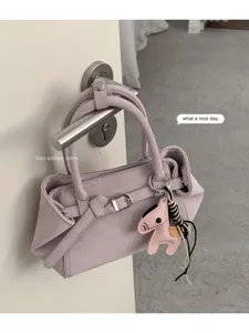 Women's Fashion PU Leather Tote Bag Small Top Handle Shoulder Crossbody Bag With Cute Pendant Urban Minimalist Style