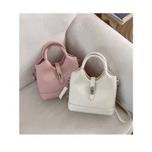 Korean style leather bucket bag women fashion handbag chic shoulder crossbody bag commuting