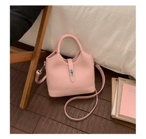 Pink bucket shoulder bag women stylish top handle satchel casual commute handbag new