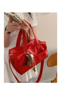 Borsa a tracolla in pelle PU rossa grande capacità borsa a cuscino casual giornaliera donna
