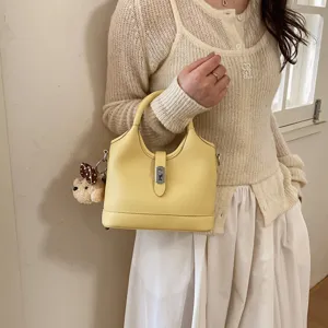 Minimalist PU Leather Bucket Bag For Women Solid Color Casual Commuter Shoulder Crossbody Bag Fashion Handbag
