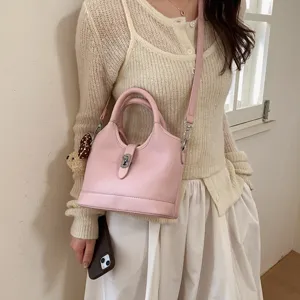 Pink bucket bag for women stylish shoulder crossbody handbag casual commuting daily use