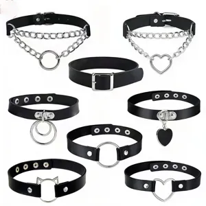 Punk PU Leather Choker Necklace For Women Gothic Alloy Heart Ring Pendant Collar Neckband Adjustable Fashion Jewelry Accessories