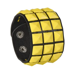 Punk style three-row pyramid stud bracelet, black PU leather wide wristband for men.