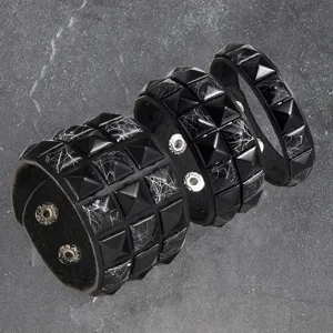 Punk rivet leather bracelet set 3 pieces black wide wristband cool style men women