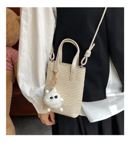 Koreanischer Stil Mini Stroh Eimer Tasche süße Umhängetasche Handy Tasche für Damen Mode Alltag