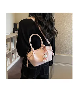 Sac à main de mode rose pour femme bandoulière épaule avec charmant pendentif chien et nœud
