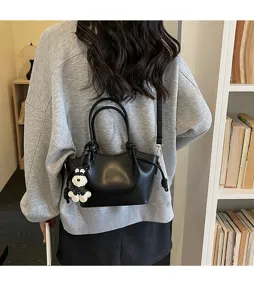 Sac seau noir élégant en cuir PU, sac à main bandoulière et porté épaule polyvalent.