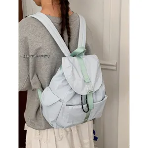 Zaino casual in nylon stile coreano elegante borsa da scuola azzurro versatile per donne viaggio
