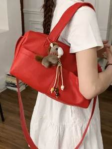 Borsa a tracolla morbida rossa grande capacità elegante borsa a spalla da donna.