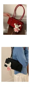 Minimalist suede underarm shoulder bag with cute plush pendant for women daily wear style.