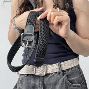 Unisex Braided Belt Casual Woven Waist Belt Metal Pin Buckle Stretch Belt For Men Women Daily Commute Accessories