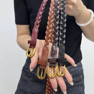 French Vintage Woven Belt For Women Fashionable Small Gold Buckle Artistic Versatile Casual Jeans Dress Belt