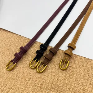 Set de cinturones finos de ante para mujer con hebilla dorada de metal para vestidos y jeans