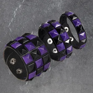 3-piece set punk leather bracelet with purple and black square studs, cool rivet cuff for men and women.