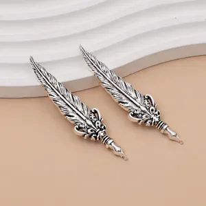 Retro vintage silver feather brooch for men suit lapel pin fashion badge accessory