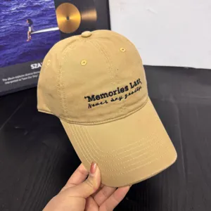 Khaki embroidered baseball hat with classic soft crown, casual curved brim cap for women.