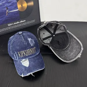 Verwaschene Denim Baseballkappe mit Stickerei, Vintage Streetwear Mütze für Damen.