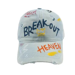 Graffiti baseball cap with letter print, stylish casual hat for outdoor wear and fashion.