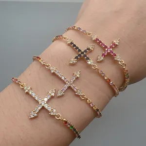 Mode Legering Strass Kruis Ketting Armband Voor Vrouwen Europese Stijl Verstelbare Schakel Kruis Sieraden Cadeau