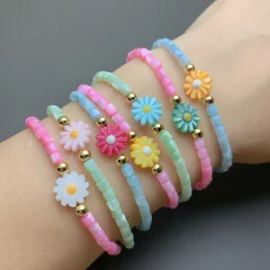Minimalist Shell Beaded Daisy Flower Bracelet Copper Chain Adjustable Sweet Style Hand Jewelry For Women