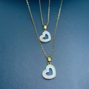 Minimalist Copper Natural Mother-of-Pearl Heart Pendant Necklace Gold Plated Women Clavicle Chain Jewelry