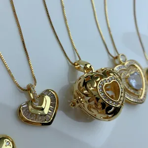 Gold-plated heart pendant necklaces with sparkling micro-pave cubic zirconia for women chic.