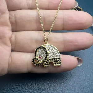 Women Gold Plated Copper Elephant Pendant Necklace Micro Inlaid Zircon Cute Animal Clavicle Chain Jewelry Gift