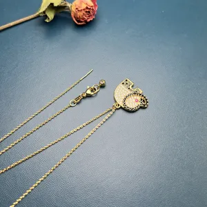 Charming cute elephant pendant necklace detail, paved with sparkling cubic zirconia stones.