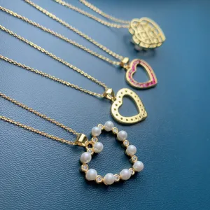Chic minimalist pearl rhinestone heart pendant necklace set for women and girls