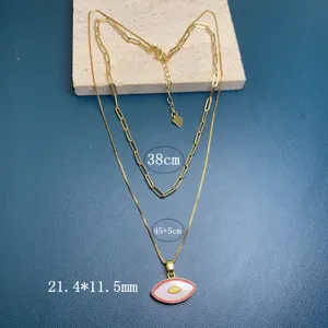 Double layer evil eye pendant necklace for women gold plated fashion jewelry collar chain