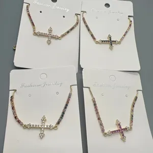 Kleurrijke kubieke zirkonia kruis tennis armband verstelbaar mode dames sieraden