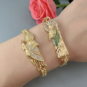 Gold cubic zirconia saint figure cuban link bracelet set for women fashion jewelry