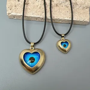 Collana cuore occhio greco, ciondolo malocchio blu con cordino nero, gioielli alla moda donna.