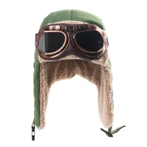 Bonnet aviateur d'hiver chaud avec lunettes rétro, doublure polaire cyclisme en plein air coupe-vent.