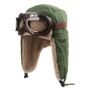 Bonnet aviateur doublé chaud d'hiver avec lunettes rétro pour cyclisme en plein air.