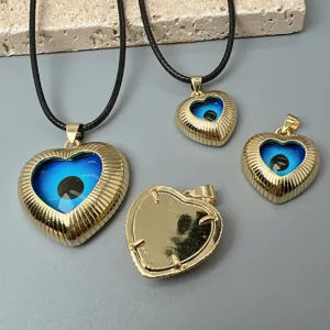 Set collana con ciondolo malocchio cuore moda, gioielli in vetro blu oro.