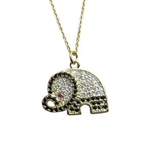 Gold-tone elephant necklace with sparkling cubic zirconia pendant for women daily chic style