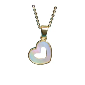 Gold-plated heart pendant necklace with shimmering white mother-of-pearl inlay for women.