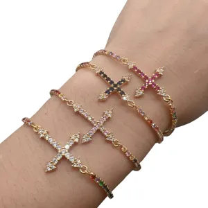 Kleurrijke Zirkonia Kruis Armband Verstelbare Vergulde Mode Sieraden voor Vrouwen Hoofdaanzicht