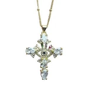 Collana con ciondolo a croce malocchio placcata in oro zircone scintillante gioielli moda